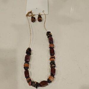 14k Gold Filled Handmade Stone Necklace And Earring Set